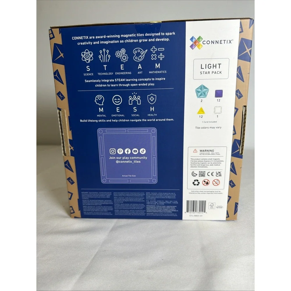 Connetix Magnetic Tiles Light Star Pack 28pc STEM Building Toy Light-Up Tile